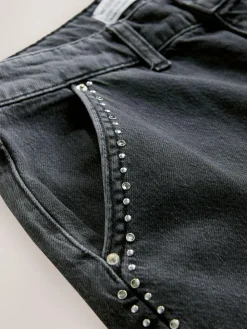 Clearance Next Grey Washed Black Embellished Studded High Rise Palazzo Wide Leg Jeans