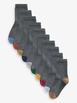 Discount Next Cotton Rich Socks 10 Pack Grey with Contrast Heel and Toe