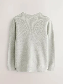 Next Grey Without Stag Cotton Crew Neck Knitted Jumper (3-16yrs)^BOY Knitwear & Sweaters|Knitwear