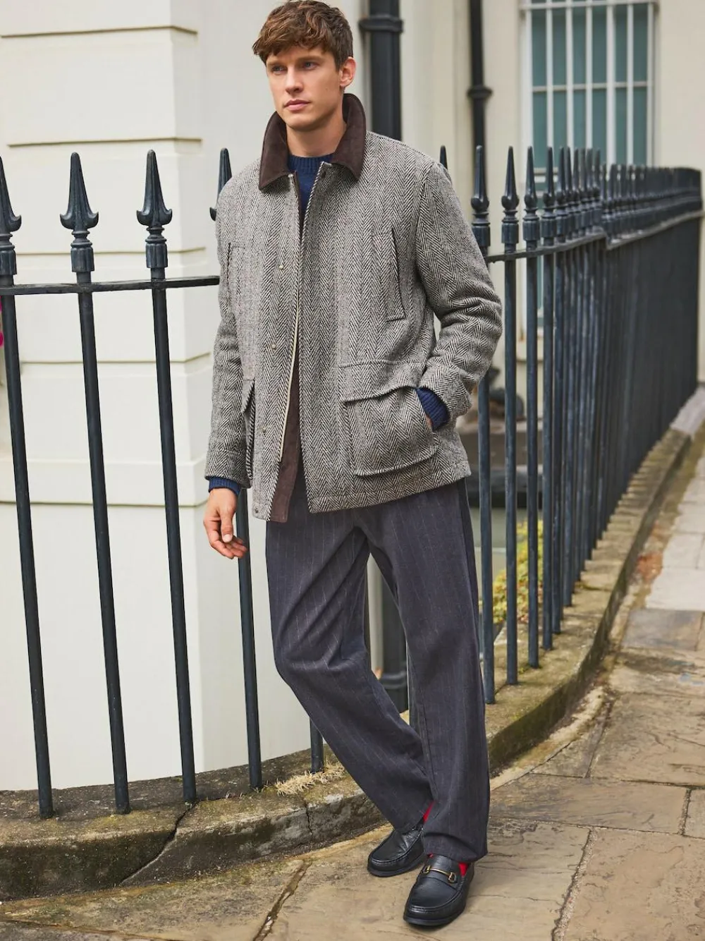 Clearance Next Grey Wool Blend Herringbone Quilted Corduroy Collar Jacket