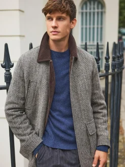 Clearance Next Grey Wool Blend Herringbone Quilted Corduroy Collar Jacket