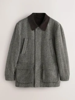 Clearance Next Grey Wool Blend Herringbone Quilted Corduroy Collar Jacket