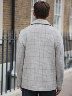 Next Grey Wool Blend Soft Touch Check Pea Coat^ Coats & Jackets|Coats & Jackets