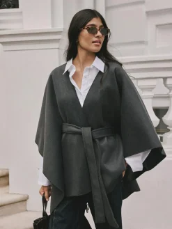 Best Next Wrap Front Cape Poncho Grey