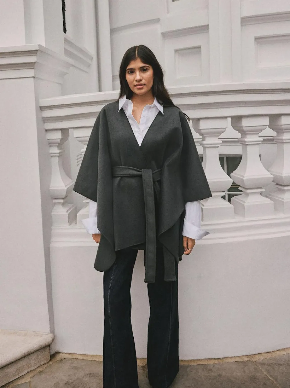 Best Next Wrap Front Cape Poncho Grey