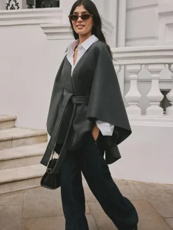 Best Next Wrap Front Cape Poncho Grey