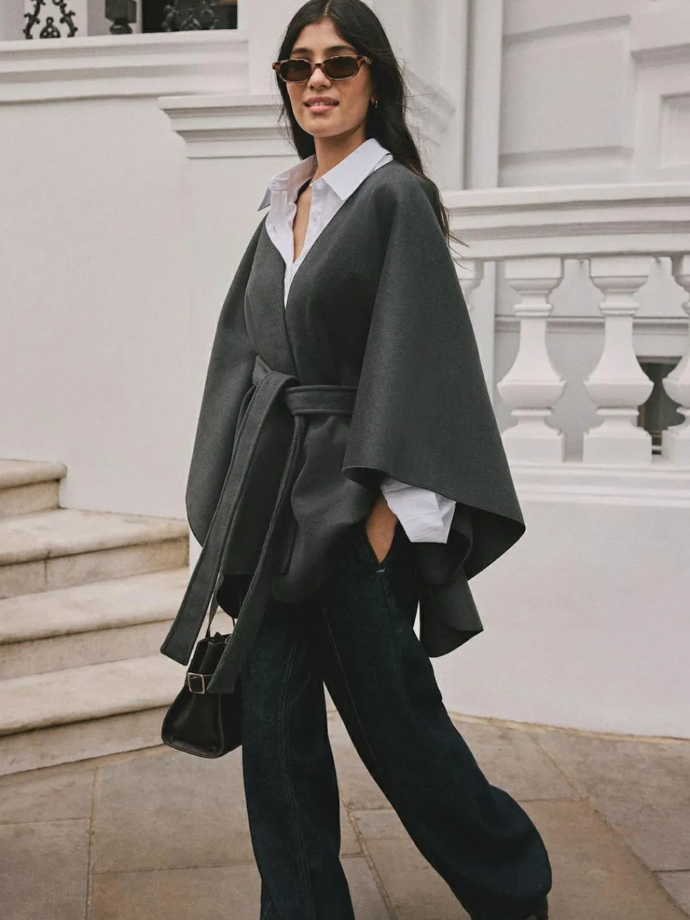 Best Next Wrap Front Cape Poncho Grey