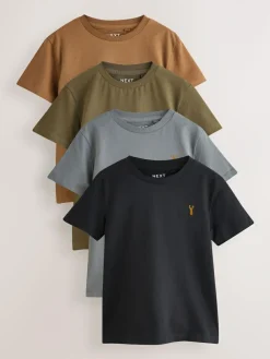 Best Next Grey/Black/Khaki Green/Tan Brown Short Sleeve Stag Embroidered T-Shirts 4 Pack (3-16yrs)