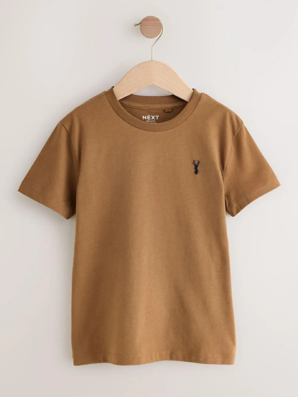 Best Next Grey/Black/Khaki Green/Tan Brown Short Sleeve Stag Embroidered T-Shirts 4 Pack (3-16yrs)