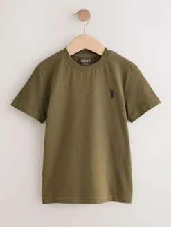 Best Next Grey/Black/Khaki Green/Tan Brown Short Sleeve Stag Embroidered T-Shirts 4 Pack (3-16yrs)