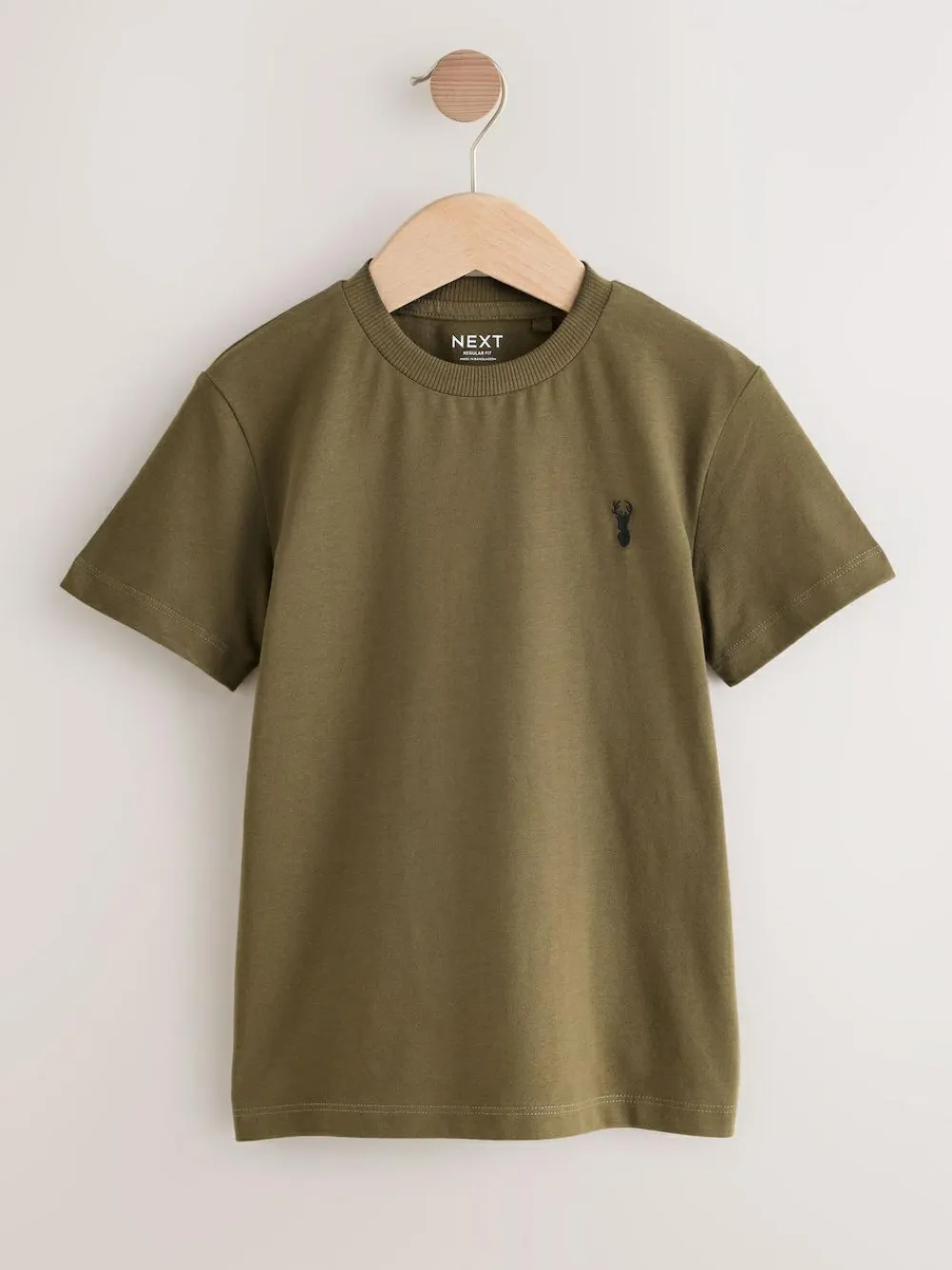 Best Next Grey/Black/Khaki Green/Tan Brown Short Sleeve Stag Embroidered T-Shirts 4 Pack (3-16yrs)