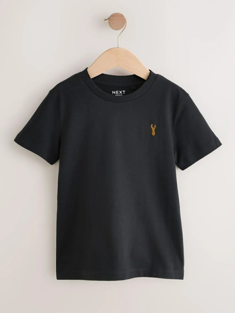 Best Next Grey/Black/Khaki Green/Tan Brown Short Sleeve Stag Embroidered T-Shirts 4 Pack (3-16yrs)