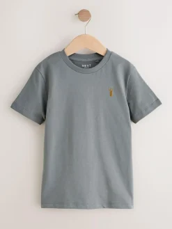 Best Next Grey/Black/Khaki Green/Tan Brown Short Sleeve Stag Embroidered T-Shirts 4 Pack (3-16yrs)