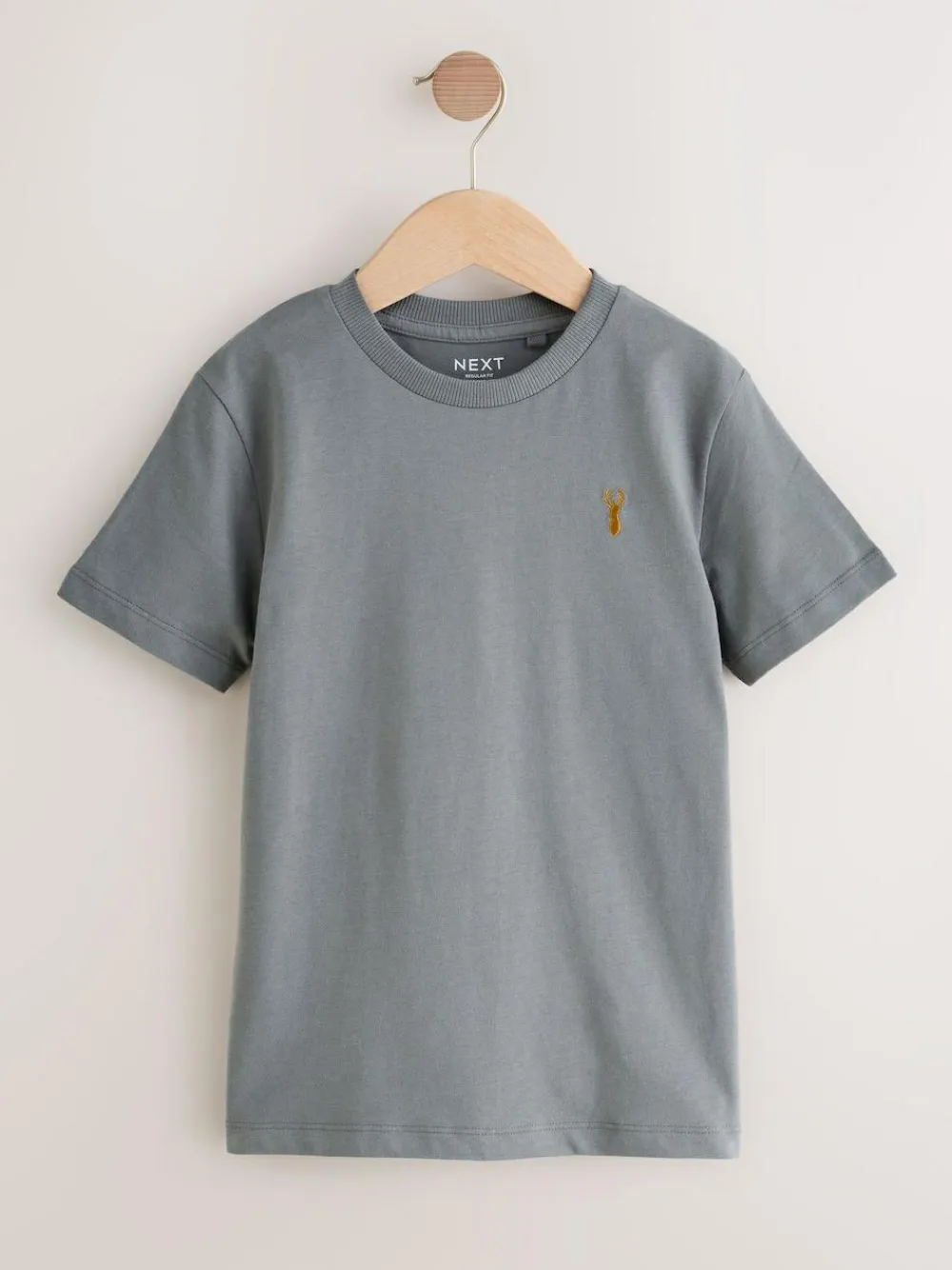 Best Next Grey/Black/Khaki Green/Tan Brown Short Sleeve Stag Embroidered T-Shirts 4 Pack (3-16yrs)