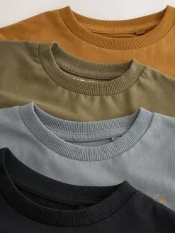 Best Next Grey/Black/Khaki Green/Tan Brown Short Sleeve Stag Embroidered T-Shirts 4 Pack (3-16yrs)