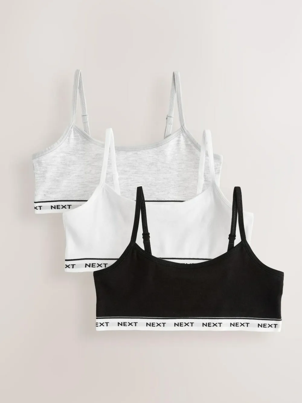 Clearance Next Grey/Black/White Strappy Crop Tops 3 Pack (5-16yrs)