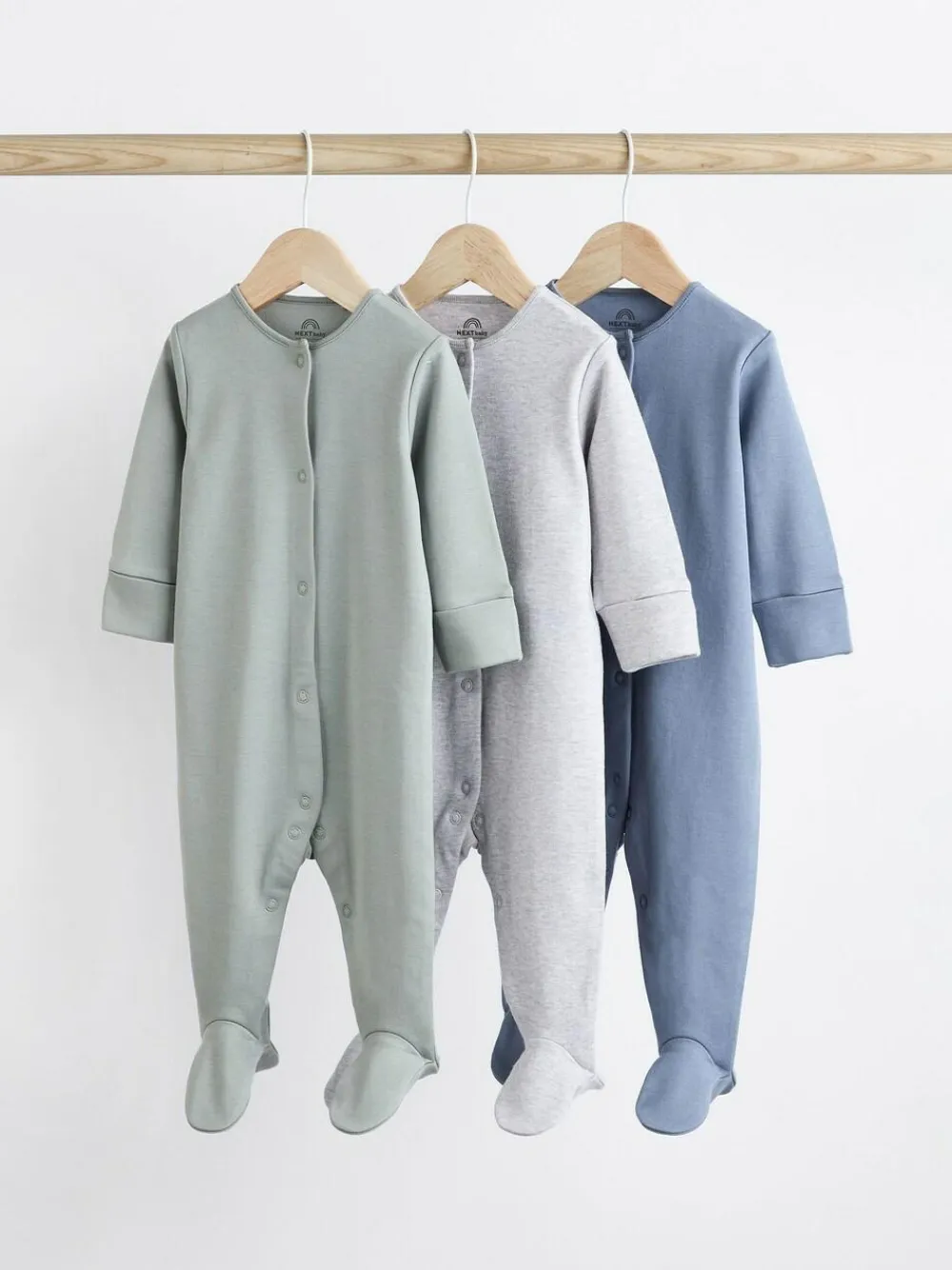Discount Next 3 Pack Baby Sleepsuits (0-2yrs) Grey/Blue