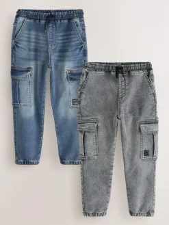 Outlet Next Grey/Blue Cargo Jeans With Elasticated Waists Jeans 2 Pack (3-16yrs)