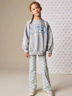 Discount Next Sweatshirt and Flare Leggings Set (3-16yrs) Grey/Blue Floral Slogan