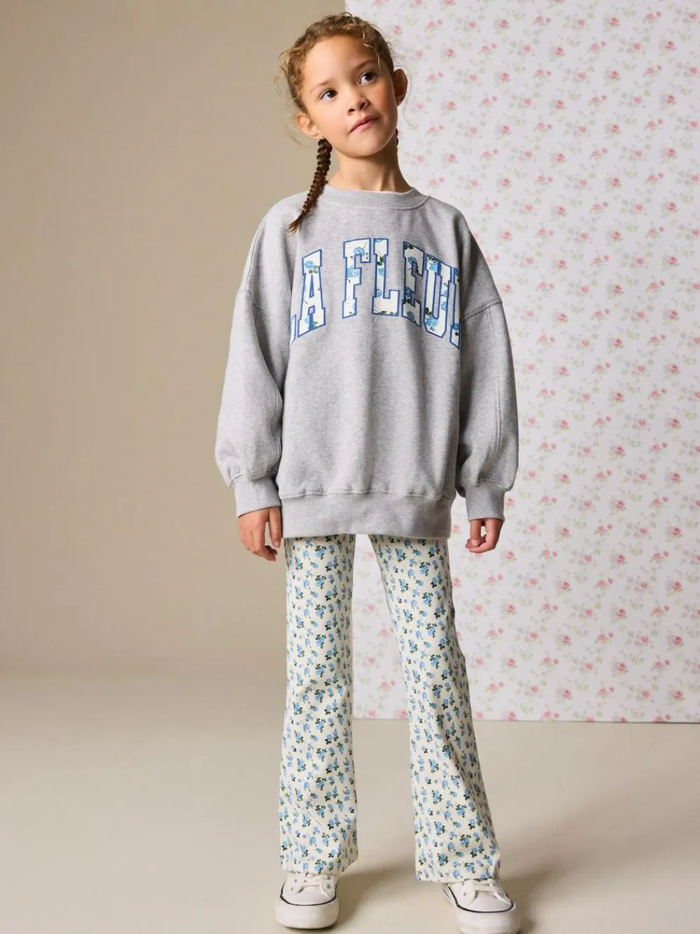 Discount Next Sweatshirt and Flare Leggings Set (3-16yrs) Grey/Blue Floral Slogan