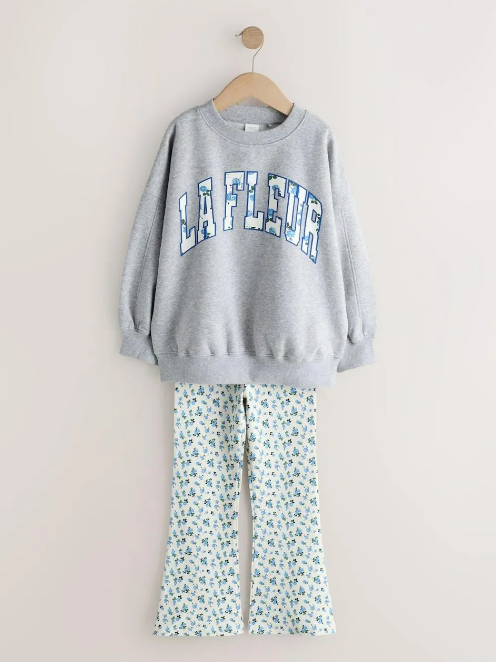 Discount Next Sweatshirt and Flare Leggings Set (3-16yrs) Grey/Blue Floral Slogan