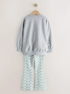 Discount Next Sweatshirt and Flare Leggings Set (3-16yrs) Grey/Blue Floral Slogan