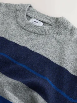 Hot Next Regular Fit Cosy Stripe Crew Jumper with Wool Grey/Blue