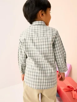 Next Grey/Ecru Long Sleeve All Over Embroidery Gingham Check Christmas Shirt (3mths-7yrs)^BOY Suits & Vest