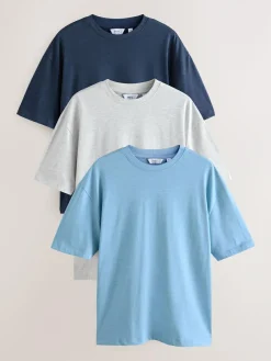Next Grey/Light Blue/Navy Blue Marls Relaxed Fit Heavyweight T-Shirts 3 Pack^ Tops & T-Shirts