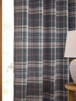 New Next Grey/Pink Brushed Check Super Thermal Eyelet Curtains