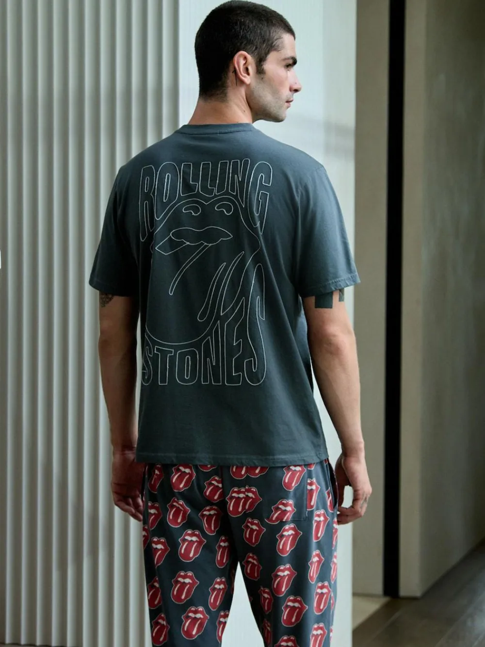 Next Grey/Red The Rolling Stones Short Sleeve Pyjamas Set^ Pyjamas