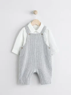 Discount Next Woven Cotton Baby Dungaree and Bodysuit Set (0mths-3yrs) Grey/White