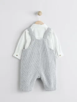 Discount Next Woven Cotton Baby Dungaree and Bodysuit Set (0mths-3yrs) Grey/White