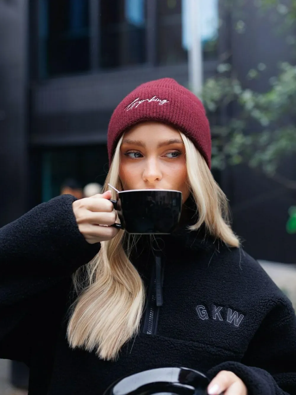 Sale Gym King Red Script Rib Knit Beanie