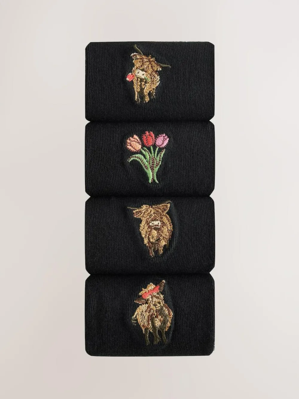 Next Hamish The Highland Cow / Tulips Embroidered Motif Ankle Socks 4 Pack^Women Socks & Tights