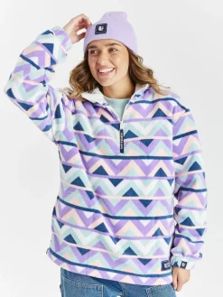 Hot Harper & Lewis Cream & Navy Raver Retro Pattern Quarter Zip Fleece