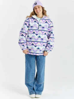 Hot Harper & Lewis Cream & Navy Raver Retro Pattern Quarter Zip Fleece