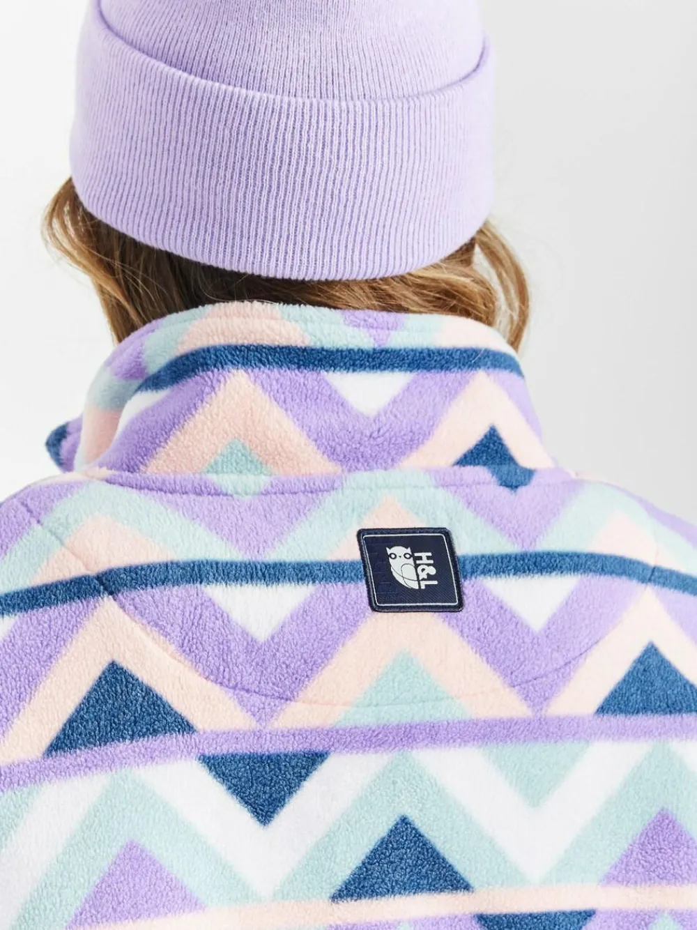 Hot Harper & Lewis Cream & Navy Raver Retro Pattern Quarter Zip Fleece