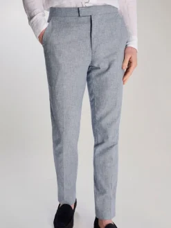 Sale Harry Brown Giacomo Slim Fit Cotton Linen Suit Trousers Blue