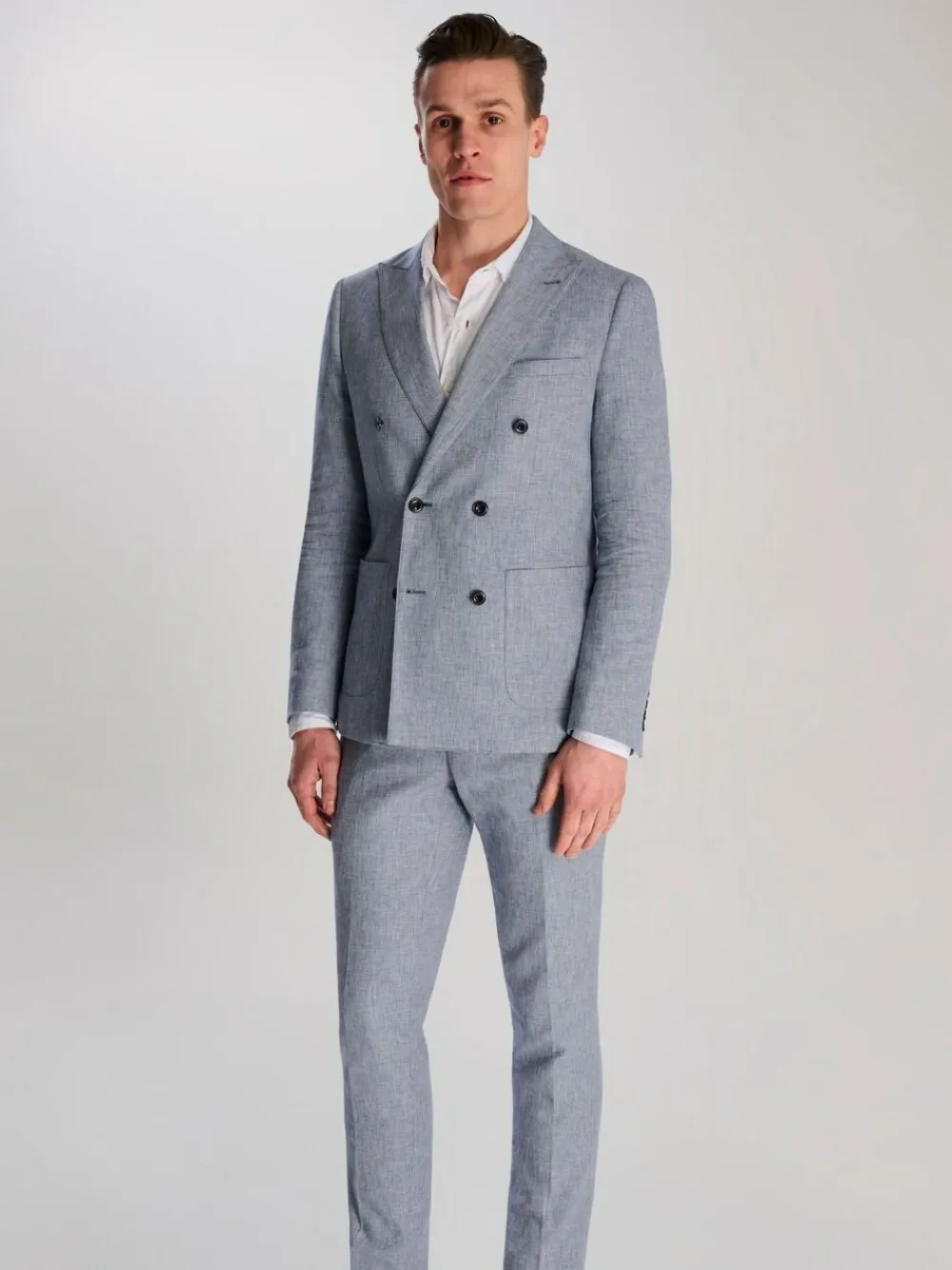 Sale Harry Brown Giacomo Slim Fit Cotton Linen Suit Trousers Blue