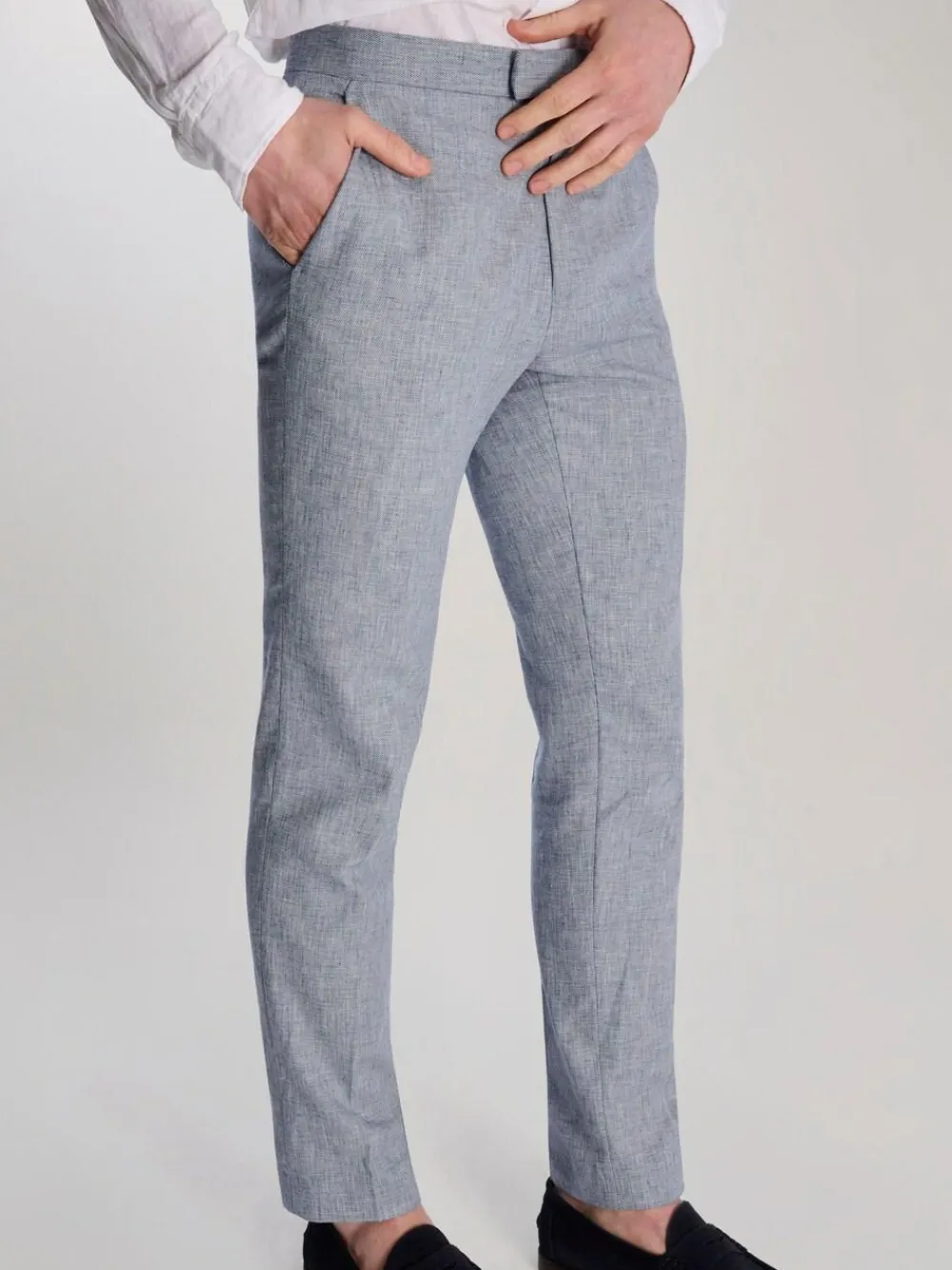 Sale Harry Brown Giacomo Slim Fit Cotton Linen Suit Trousers Blue