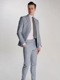 Sale Harry Brown Giacomo Slim Fit Cotton Linen Suit Trousers Blue