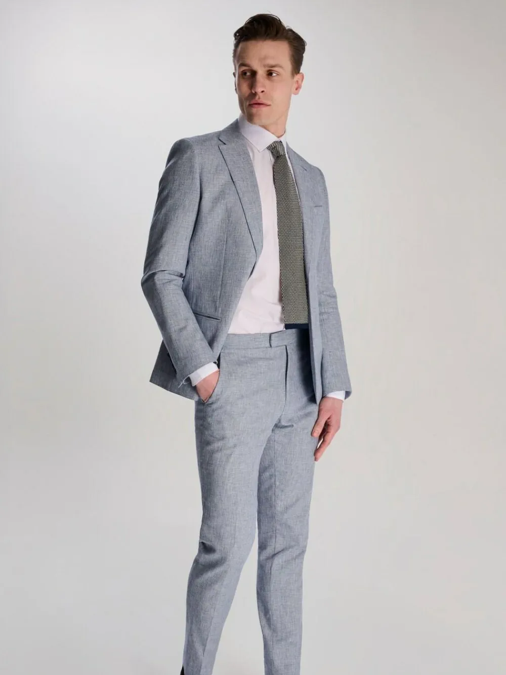 Sale Harry Brown Giacomo Slim Fit Cotton Linen Suit Trousers Blue