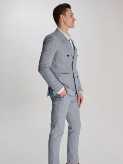 Harry Brown Giacomo Cotton Linen Double Breasted Suit Jacket^ Blue Suits|Suits & Tuxedos