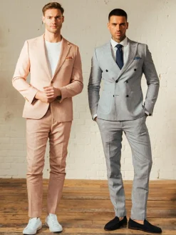 Harry Brown Giacomo Cotton Linen Double Breasted Suit Jacket^ Blue Suits|Suits & Tuxedos