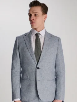 Harry Brown Giacomo Slim Fit Cotton Linen Suit Jacket Blue