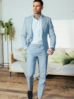 Harry Brown Giacomo Slim Fit Cotton Linen Suit Jacket Blue