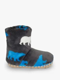 Discount Hatley Grey Polar Bear Silhouette Fuzzy Fleece Slippers