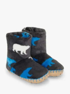 Discount Hatley Grey Polar Bear Silhouette Fuzzy Fleece Slippers