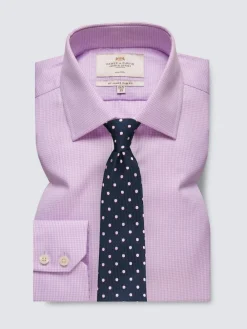 Hawes & Curtis Slim Non-Iron Dogtooth 100% Cotton Purple Shirt^ Shirts